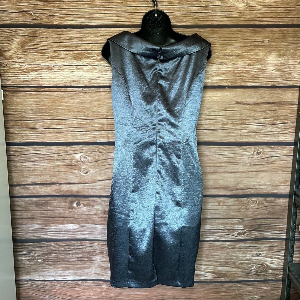 Sexy V Neck Satin Dress 6 Grey Blue Connected Apparel Glam Cocktail Ruched Waist - Picture 3 of 12